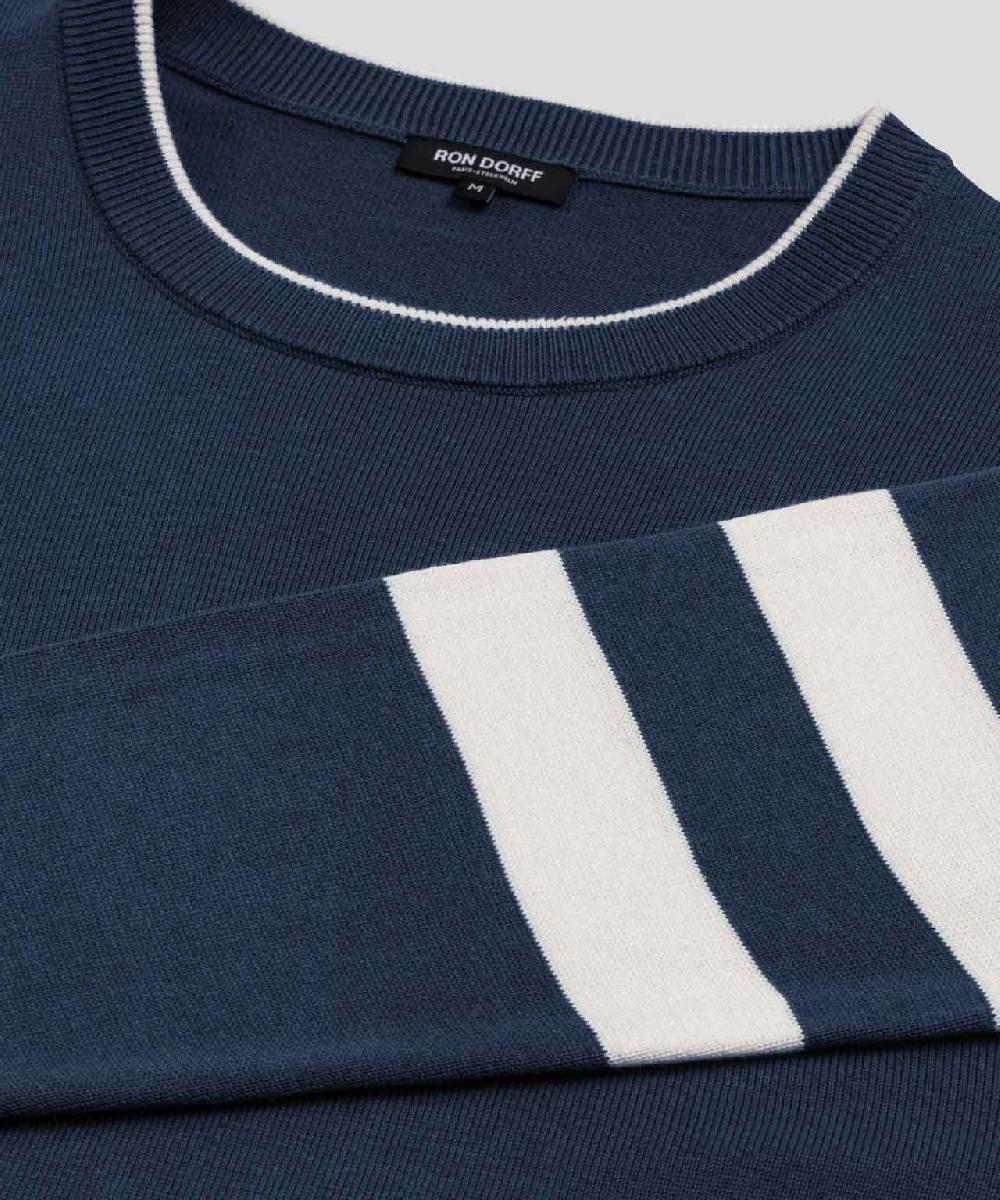 Ron Dorff Pull En Coton Et Cachemire à Double Rayures Bleu Océan
