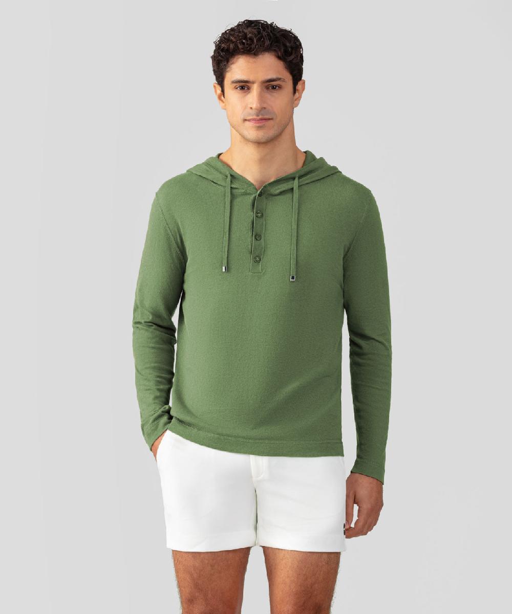 ron dorff Pull léger à capuche en coton soie Vert cactus