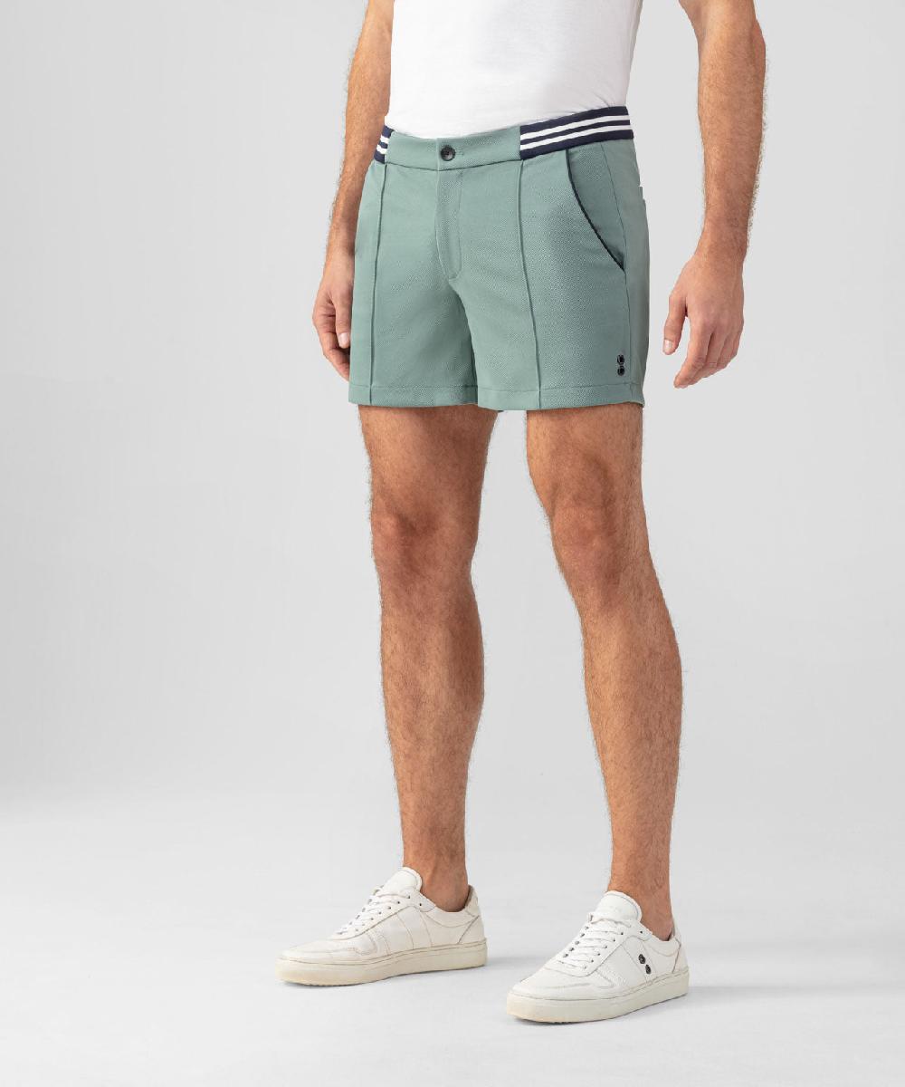 Ron Dorff RD Tennis Shorts Avec Ceinture Rayée Vert De Gris