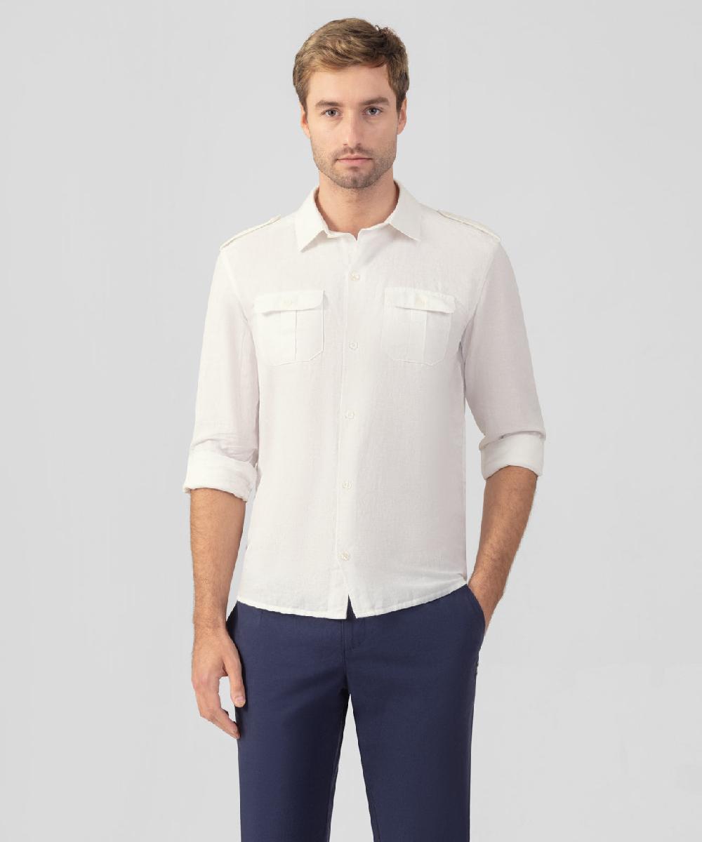 ron dorff Chemise en coton et lin à poches Écru