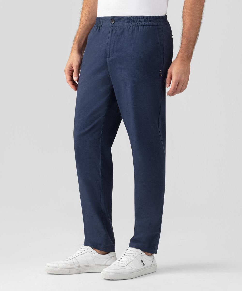 Ron Dorff Pantalon En Lin Et Coton Bleu Océan