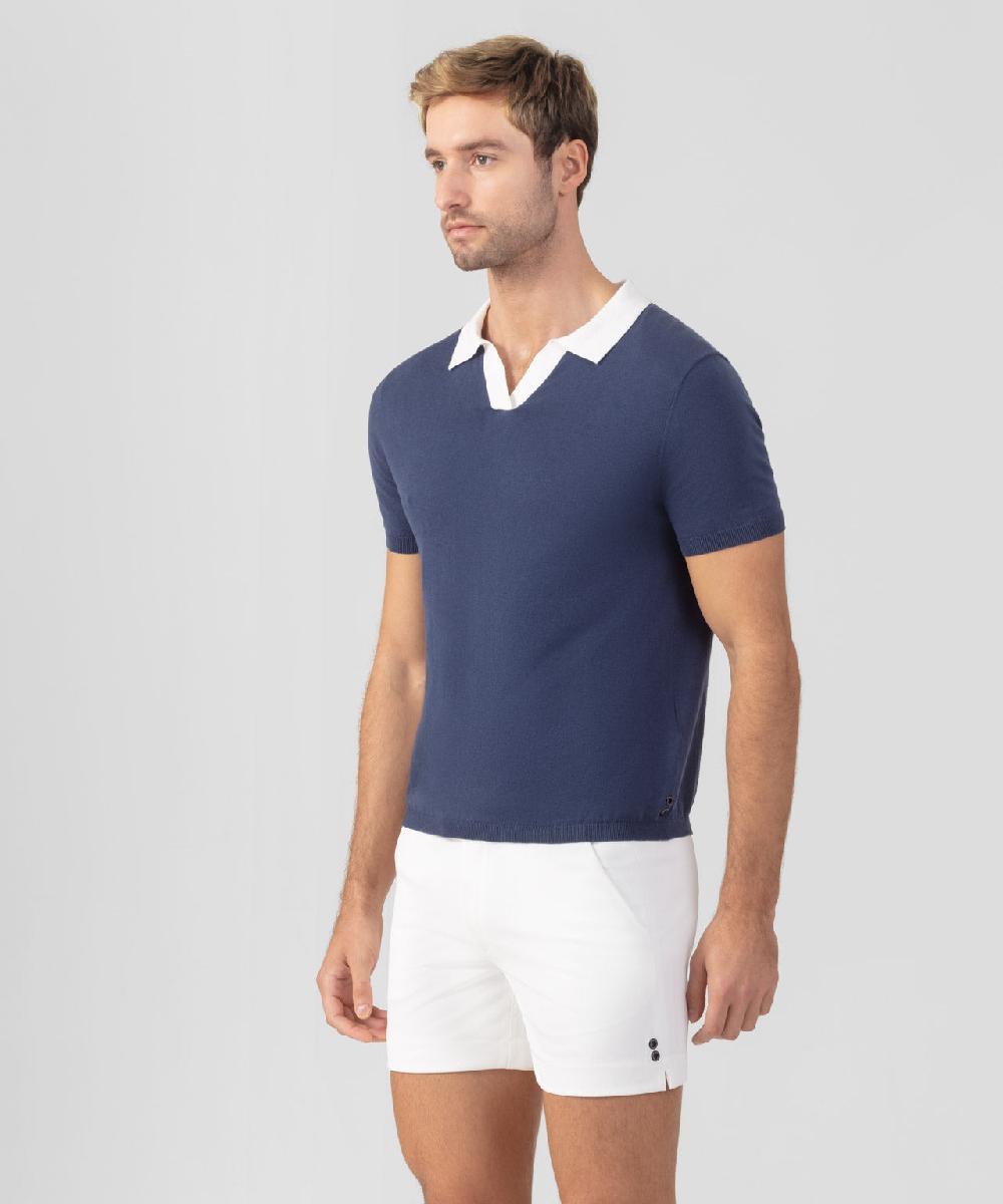 Ron Dorff Polo En Coton Et Lin Bleu Océan