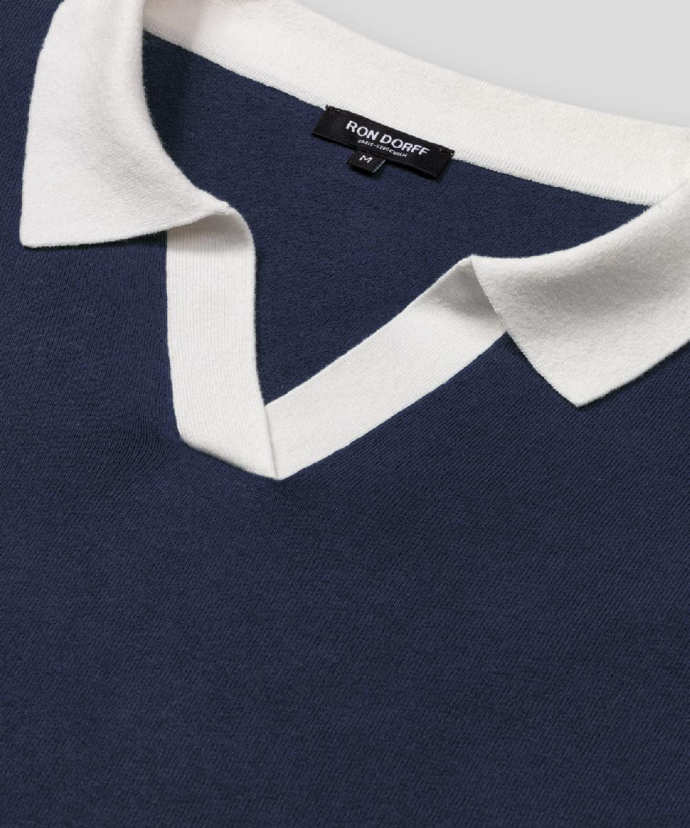 Ron Dorff Polo En Coton Et Lin Bleu Océan