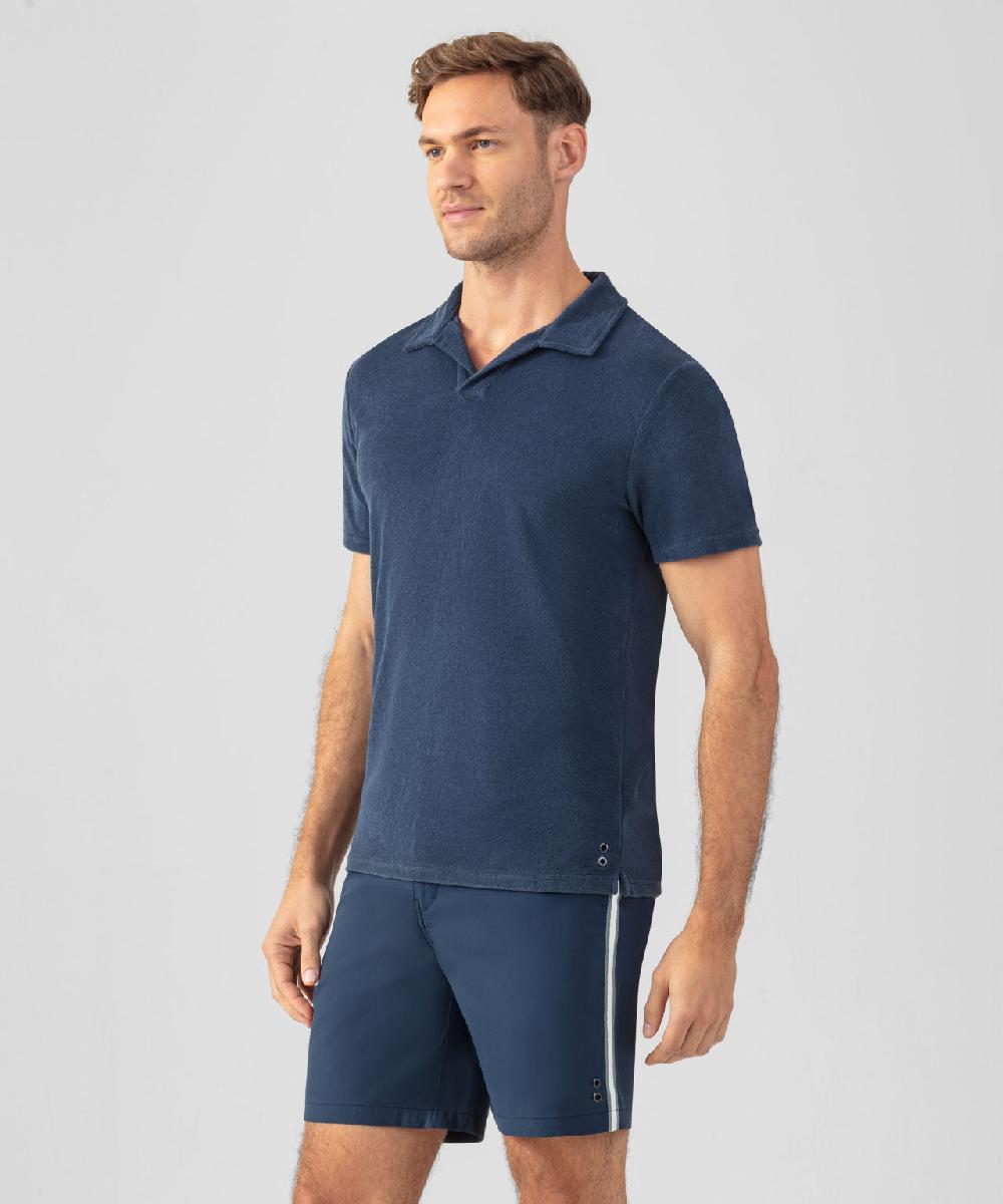 Ron Dorff Polo En Coton Terry à Col V Bleu Océan