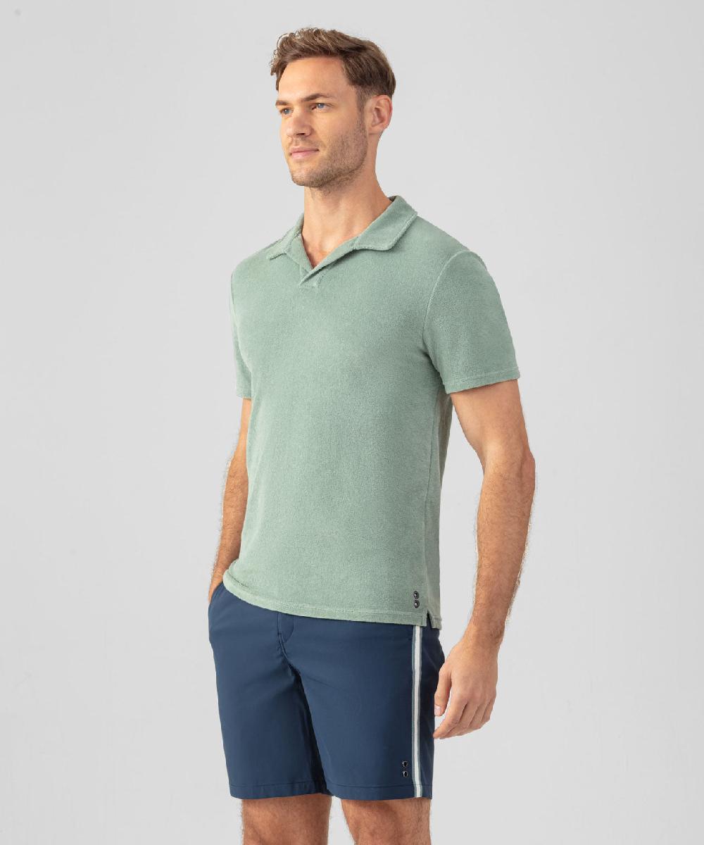 Ron Dorff Polo En Coton Terry à Col V Vert De Gris