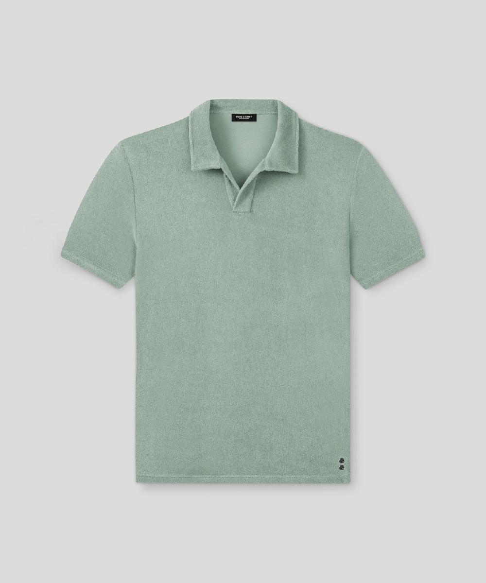 Ron Dorff Polo En Coton Terry à Col V Vert De Gris