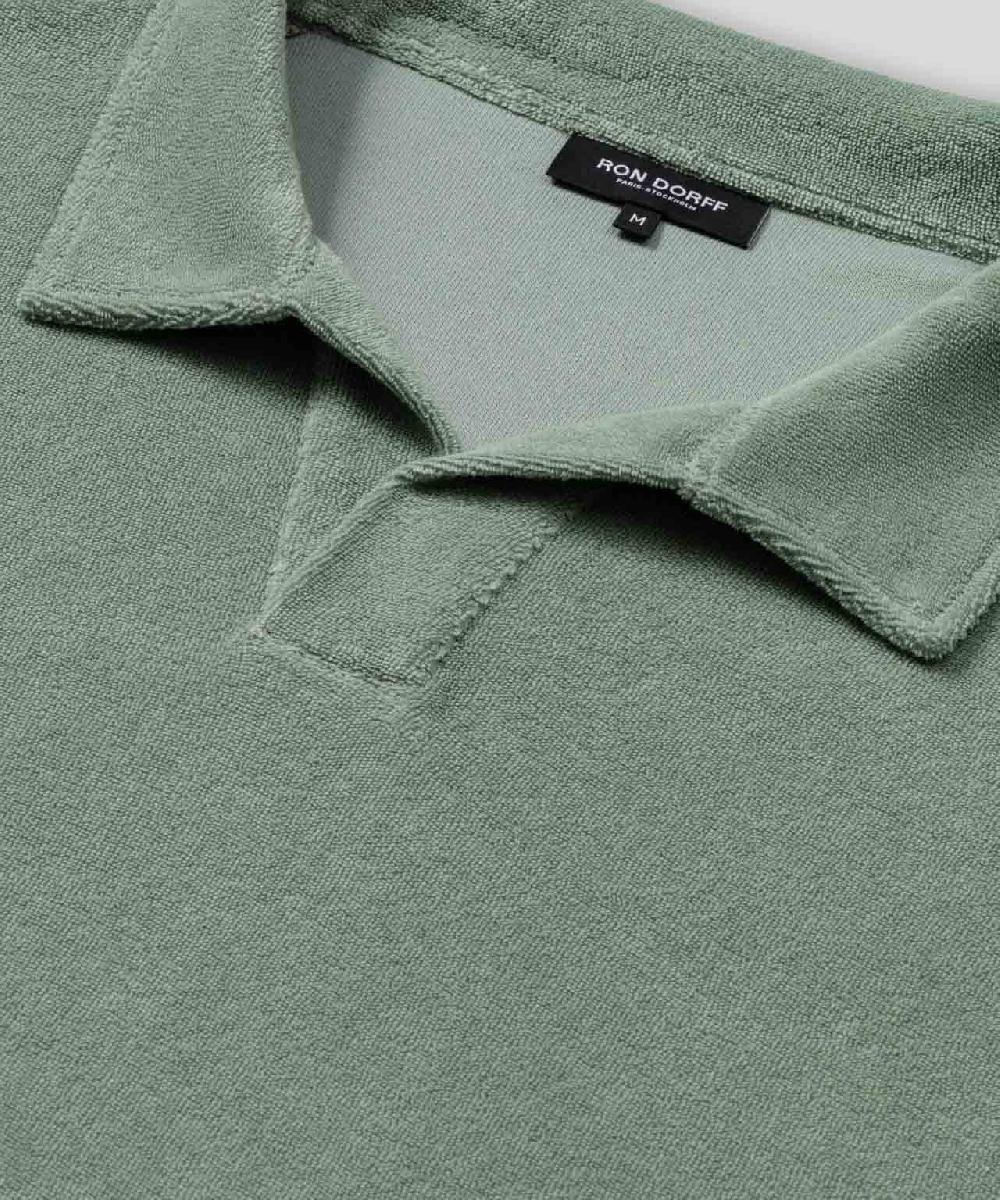Ron Dorff Polo En Coton Terry à Col V Vert De Gris