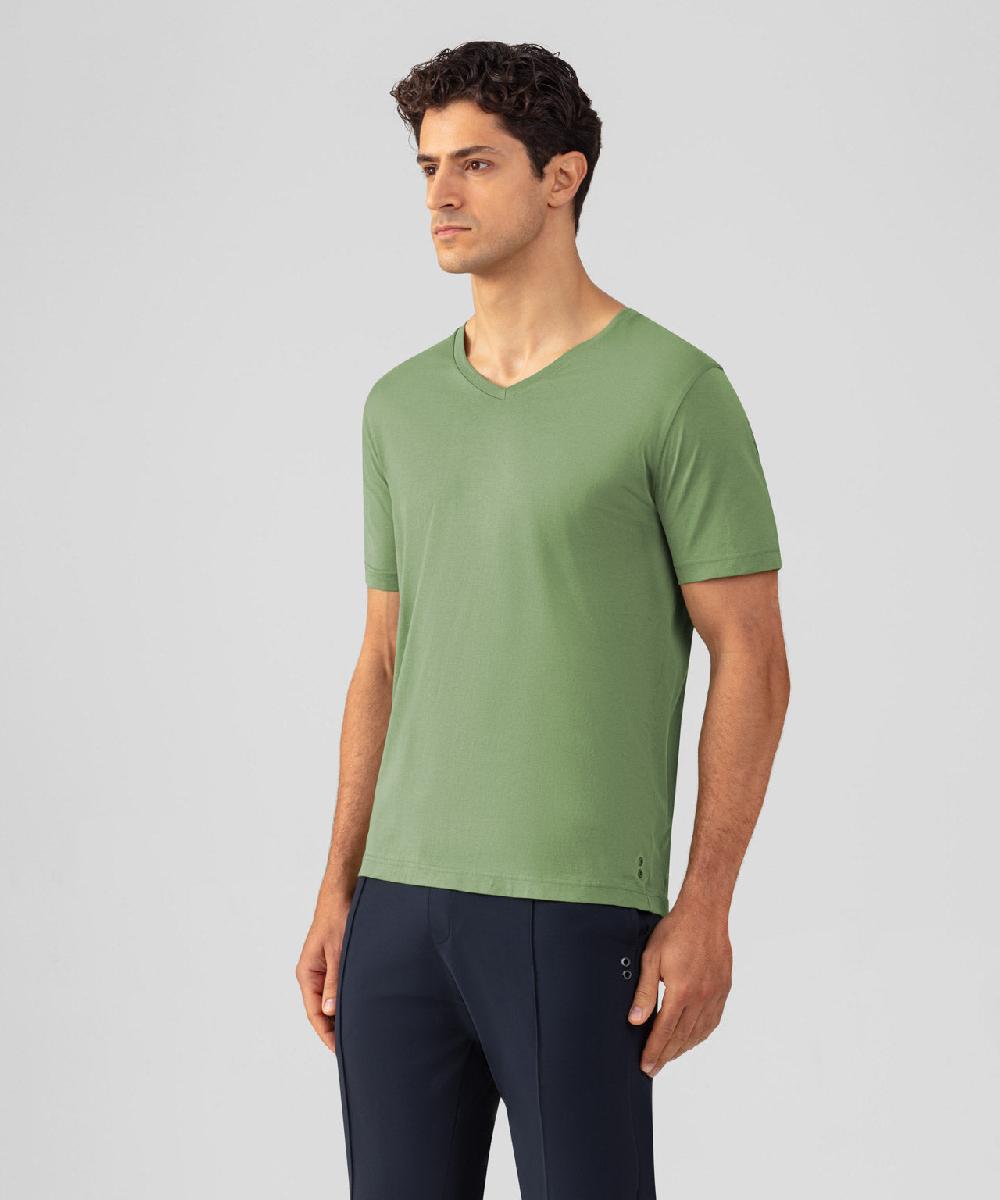 Ron Dorff T-shirt Col V Eyelet Edition Vert Cactus