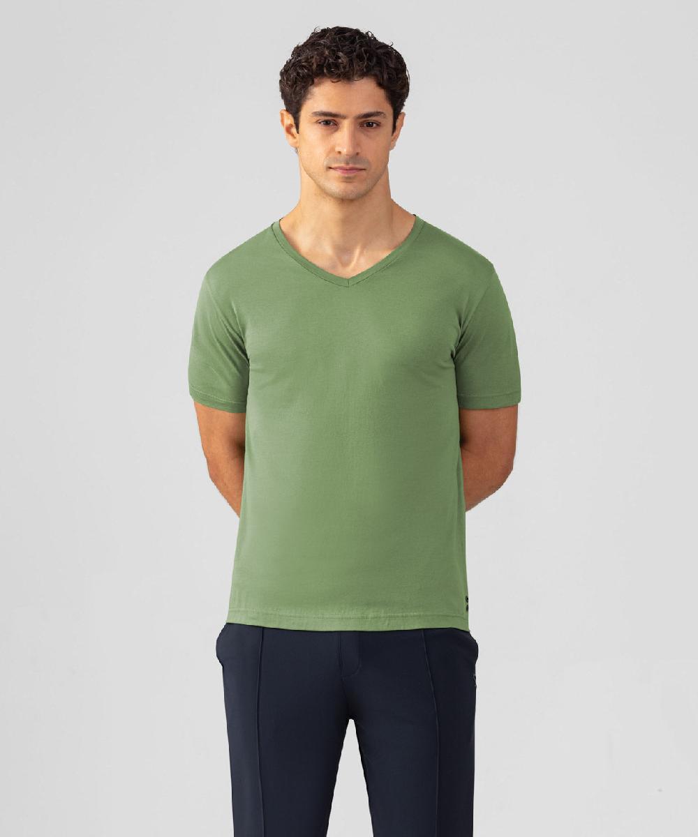 ron dorff T-shirt col V Eyelet Edition Vert cactus