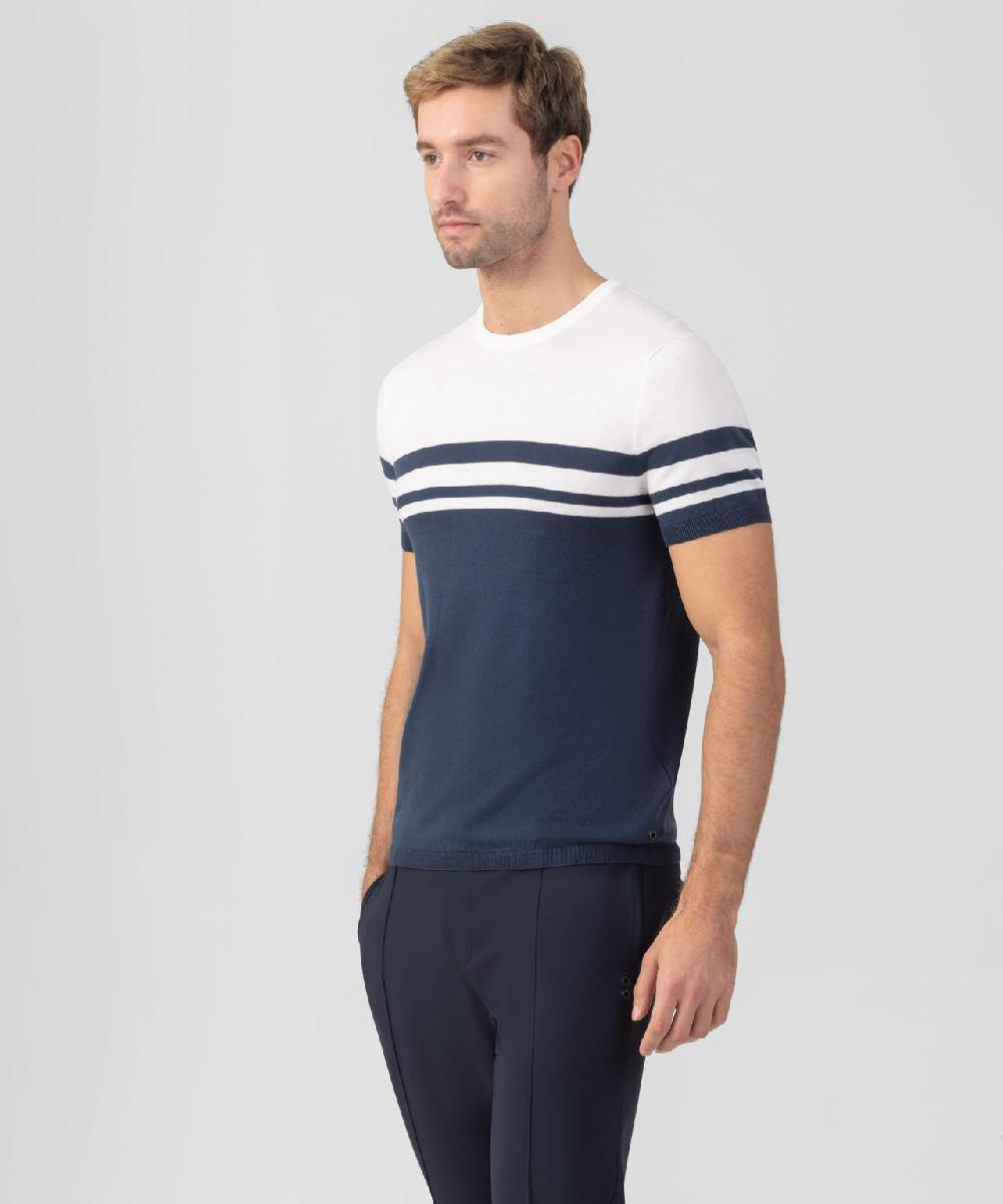 Ron Dorff T-shirt En Maille Bicolore Bleu Océan
