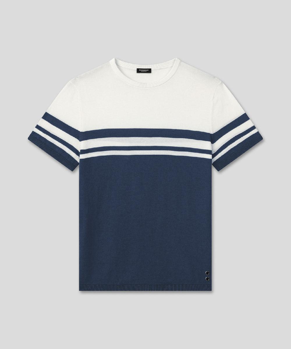 Ron Dorff T-shirt En Maille Bicolore Bleu Océan