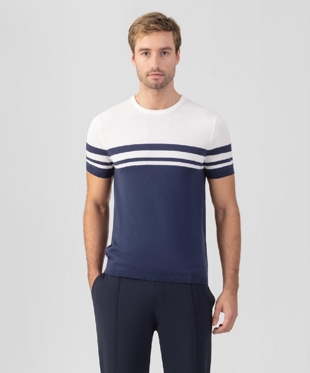 ron dorff T-shirt en maille bicolore Bleu océan