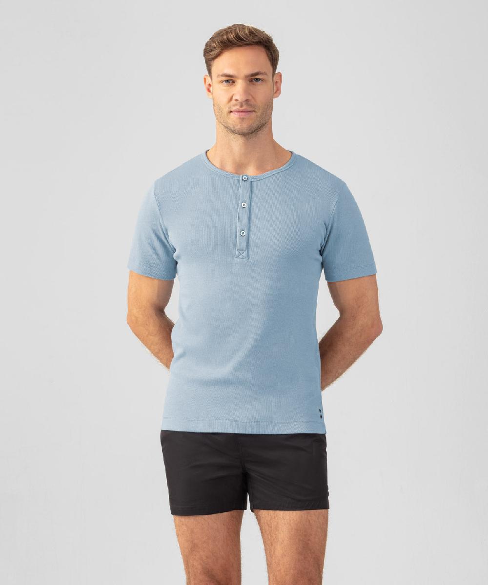ron dorff T-shirt henley côtelé Bleu clair denim