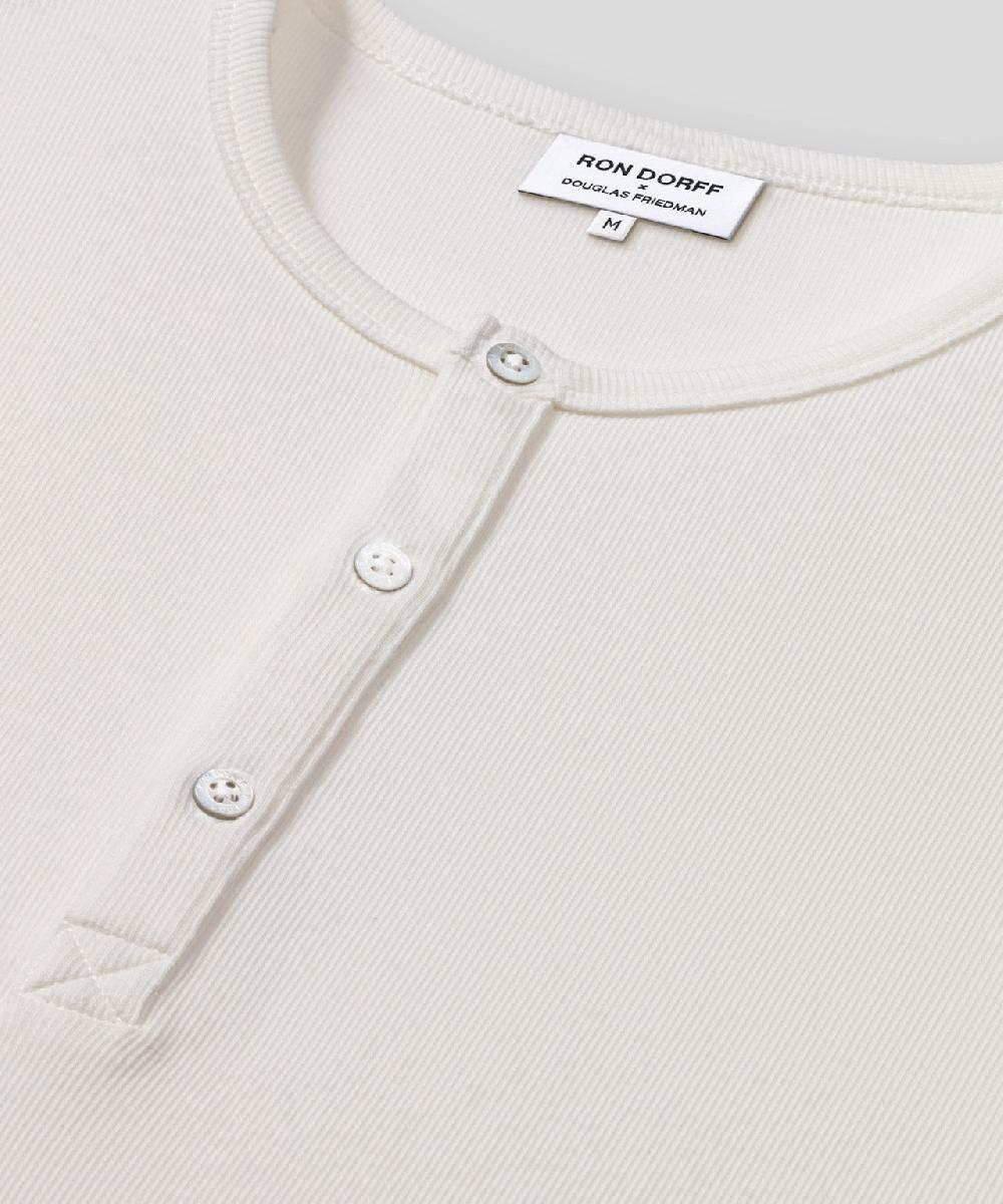 Ron Dorff T-shirt Henley Côtelé Écru