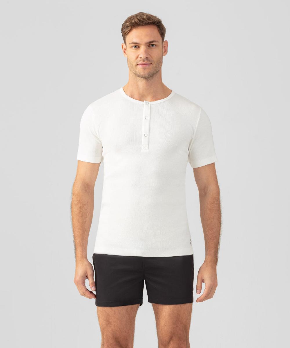 ron dorff T-shirt henley côtelé Écru