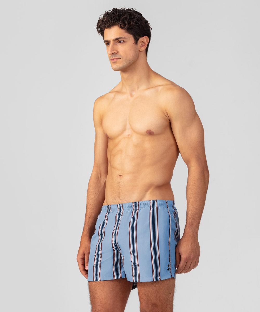 Ron Dorff Short De Bain à Rayures Irrégulières Bleu Denim Clair