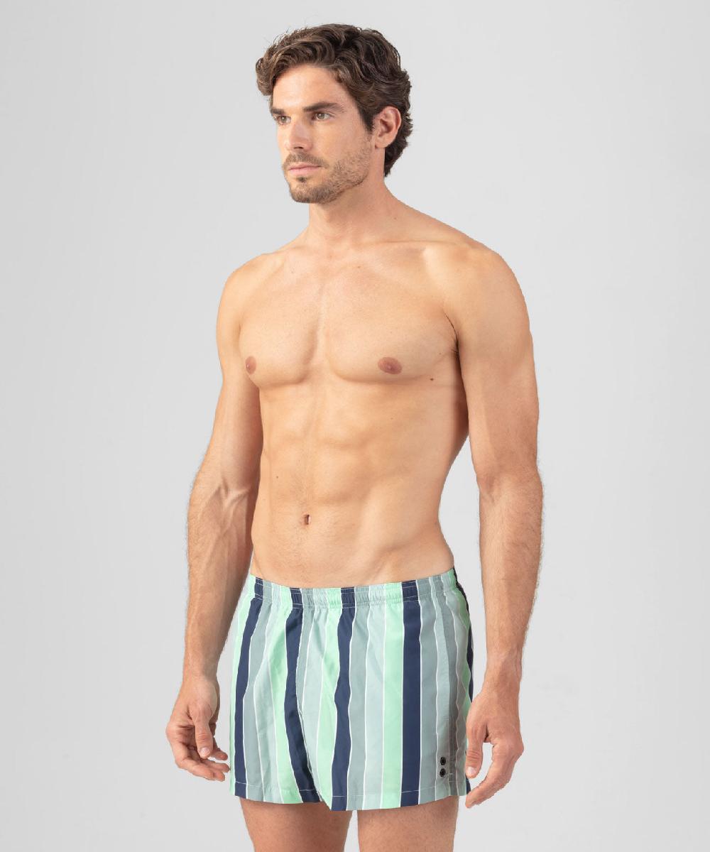 Ron Dorff Short De Bain à Rayures Multicolores Vert De Gris