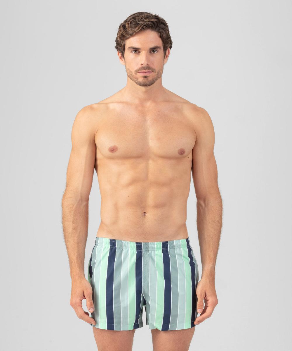 ron dorff Short de bain à rayures multicolores Vert de gris