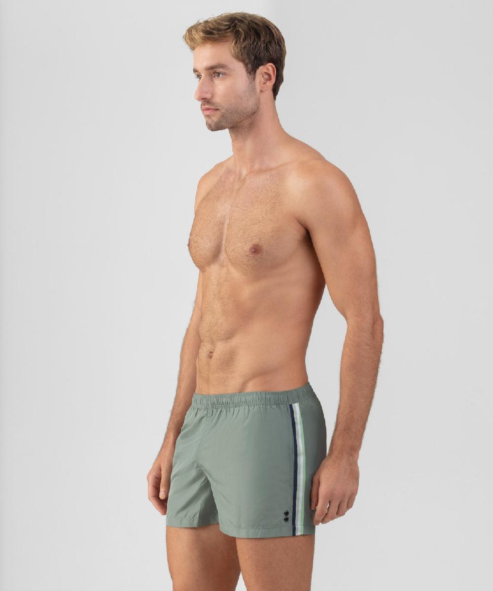 Ron Dorff Short De Bain Avec Bande Rayées Vert De Gris