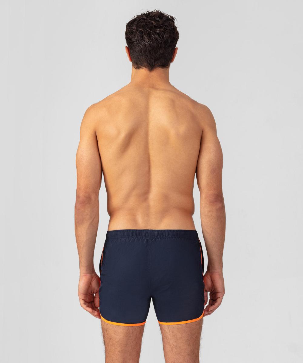 Ron Dorff Short De Bain Avec Bords Arrondis Et Bandes Contrastées Bleu Marine/orange Fluo
