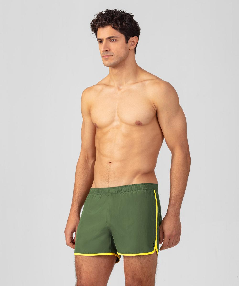 Ron Dorff Short De Bain Avec Bords Arrondis Et Bandes Contrastées Vert Cactus/jaune Fluo