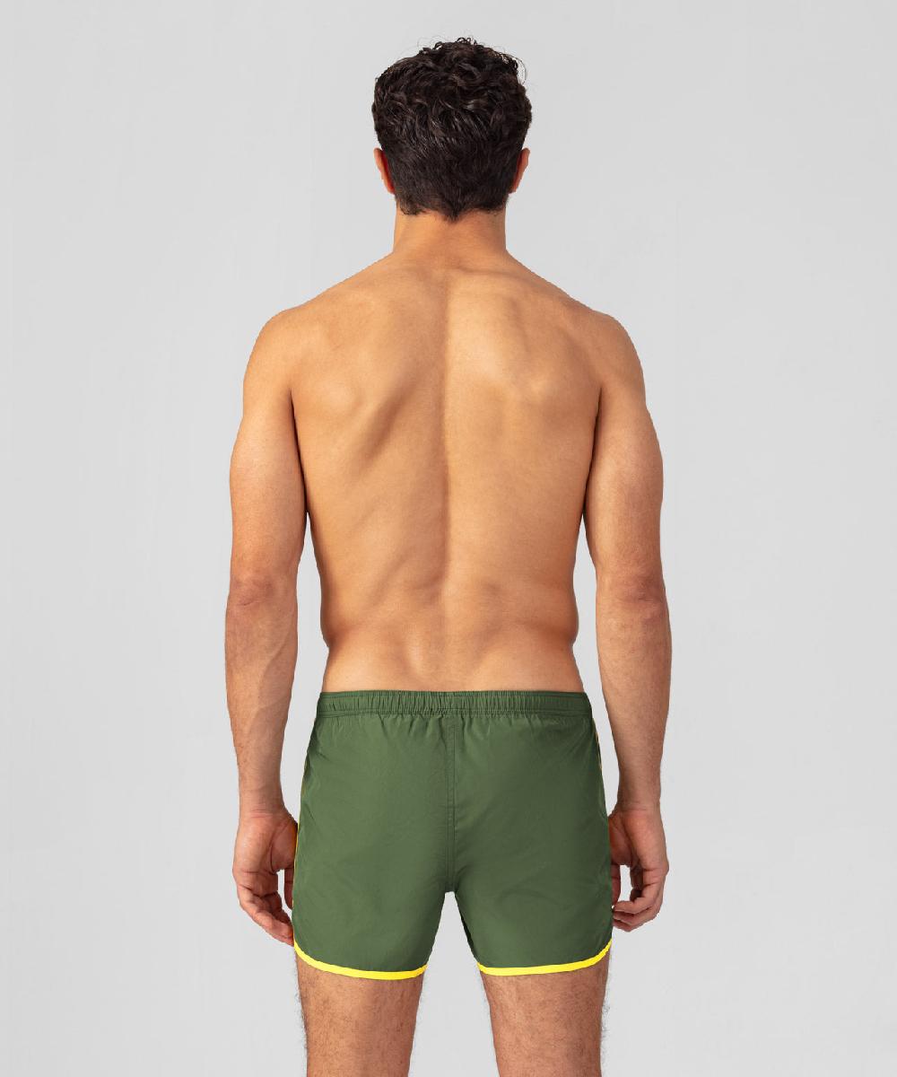 Ron Dorff Short De Bain Avec Bords Arrondis Et Bandes Contrastées Vert Cactus/jaune Fluo