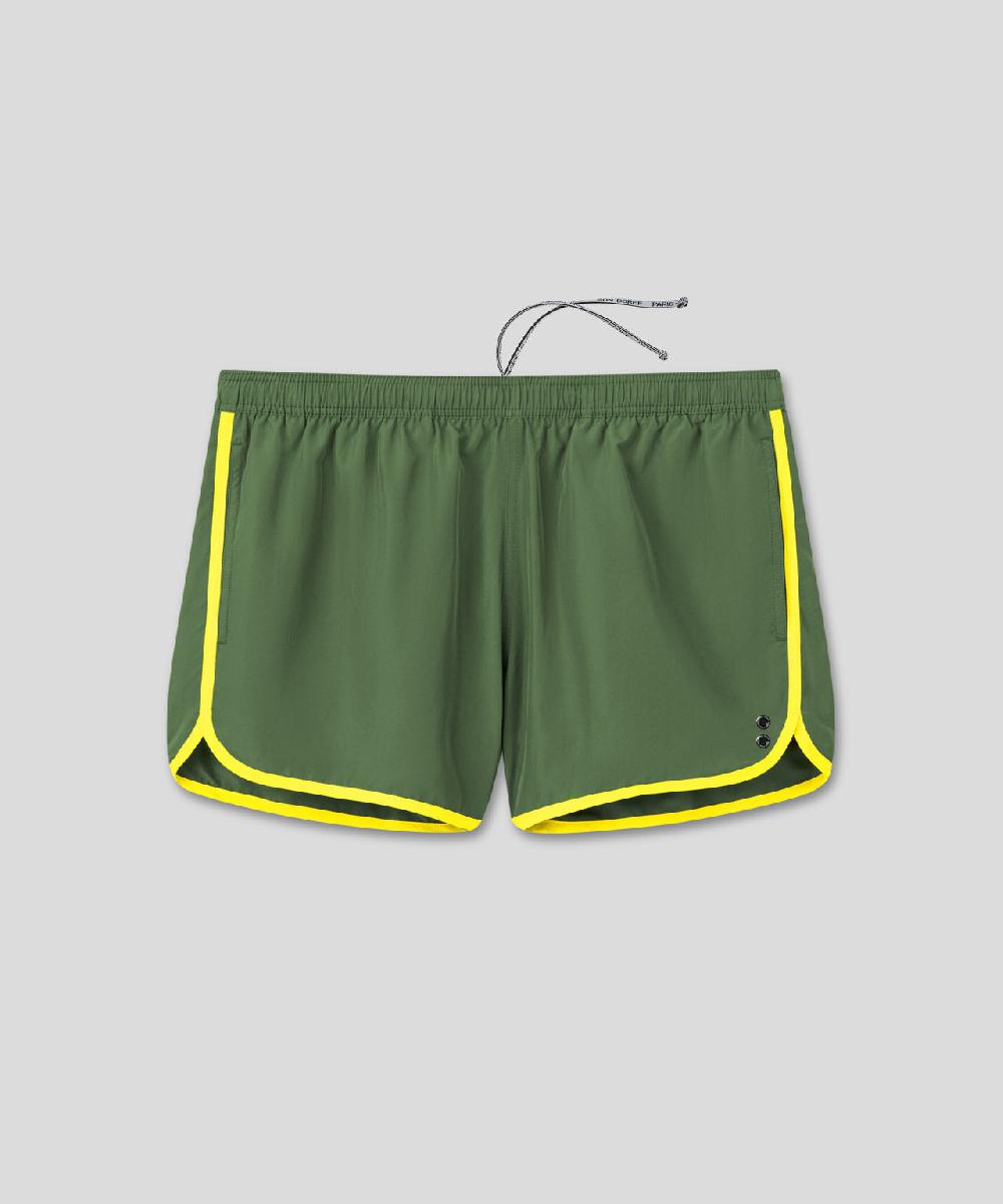 Ron Dorff Short De Bain Avec Bords Arrondis Et Bandes Contrastées Vert Cactus/jaune Fluo