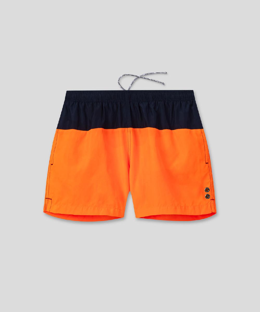 Ron Dorff Short De Bain Bicolore Bleu Marine/orange Fluo