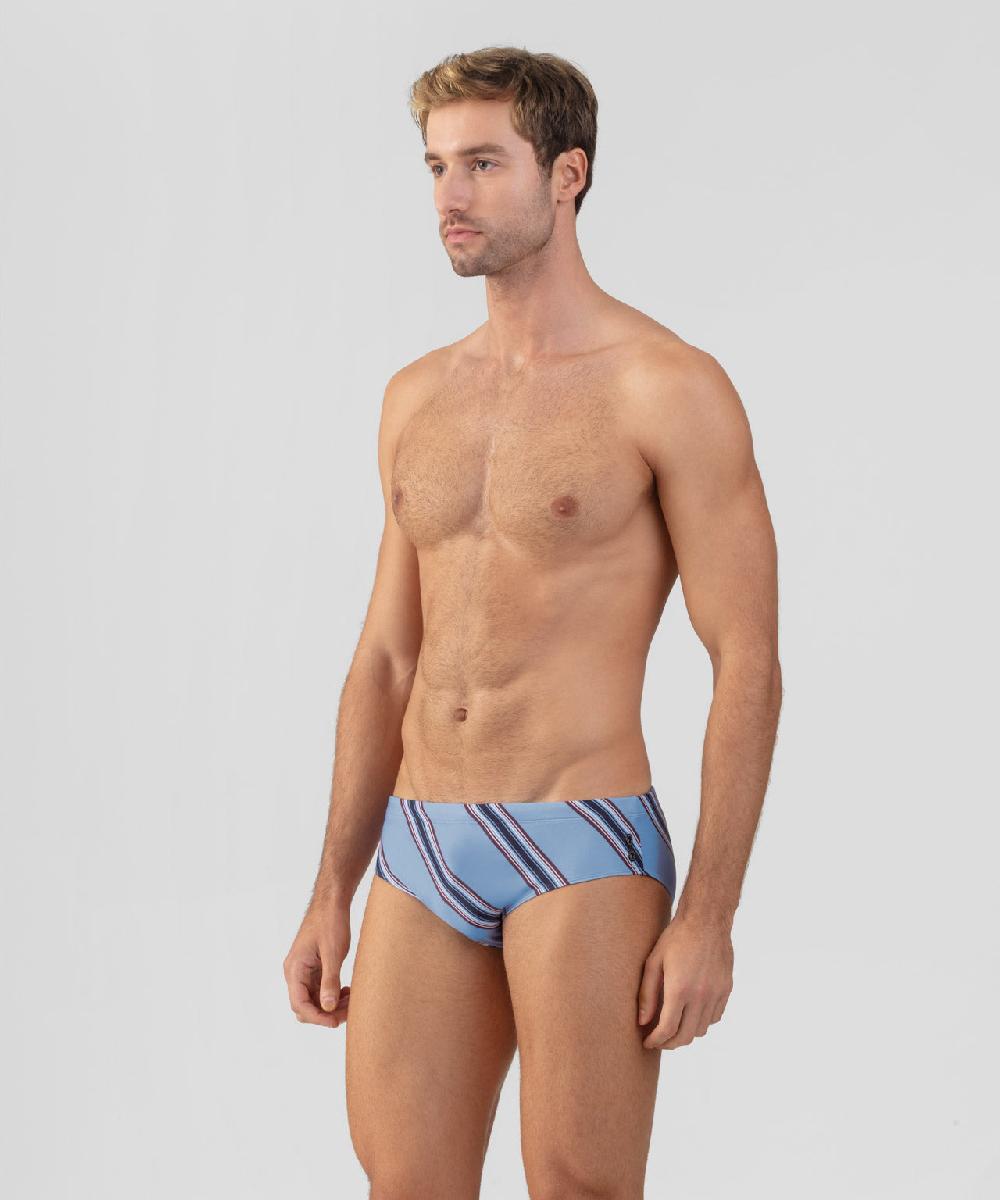 Ron Dorff Slip De Bain à Rayures Diagonales Bleu Denim Clair
