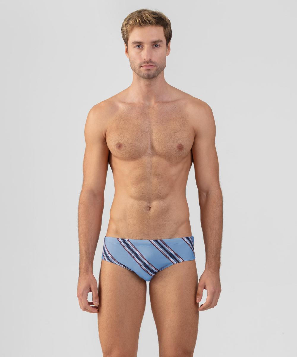 ron dorff Slip de bain à rayures diagonales Bleu denim clair