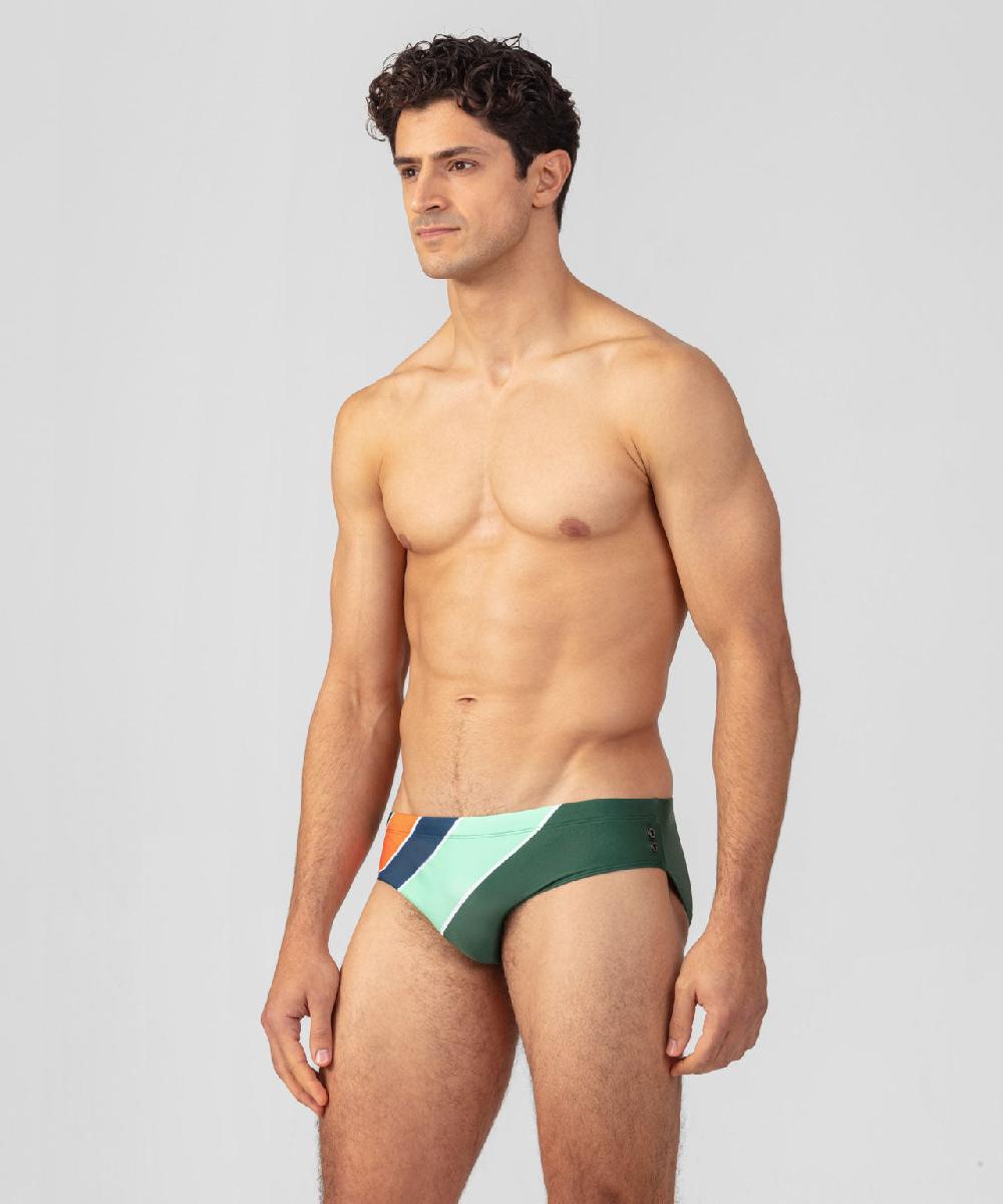 Ron Dorff Slip De Bain à Rayures Diagonales Vert Cactus