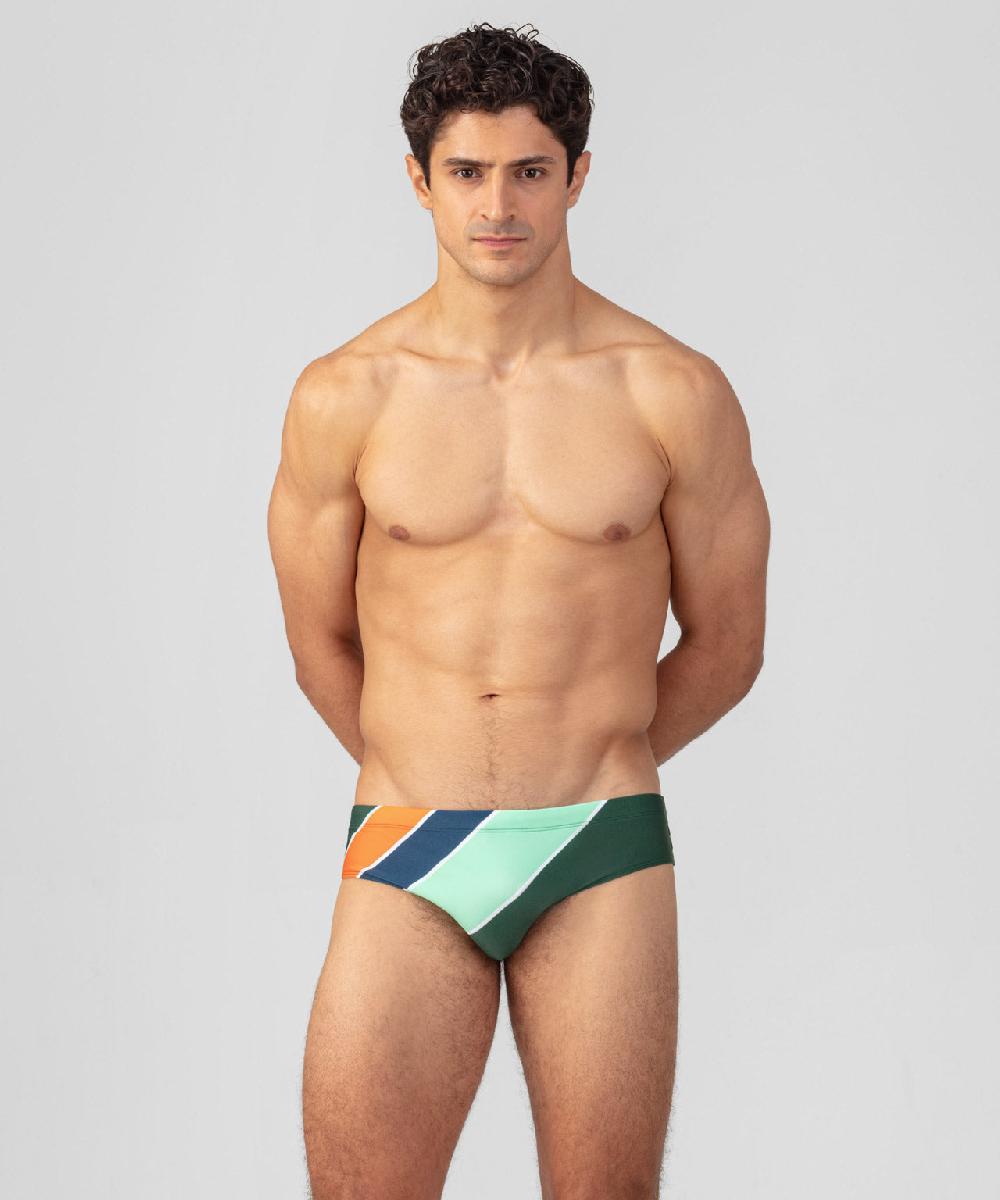 ron dorff Slip de bain à rayures diagonales Vert cactus