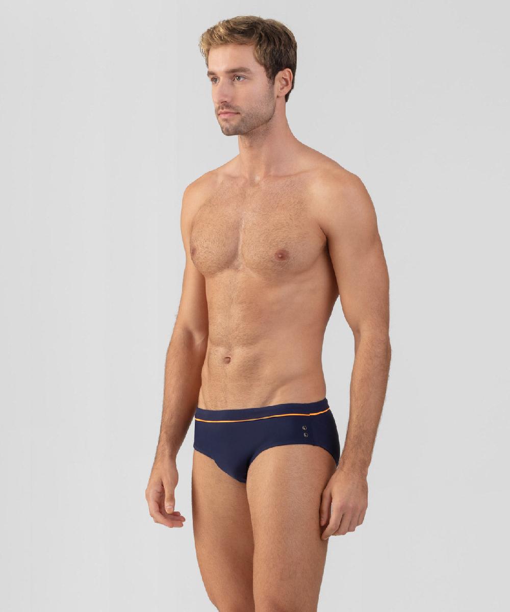 Ron Dorff Slip De Bain Avec Passepoil Bleu Marine/orange Fluo