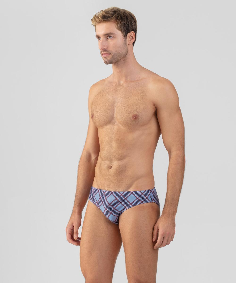 Ron Dorff Slip De Bain échancré à Carreaux Bleu Denim Clair