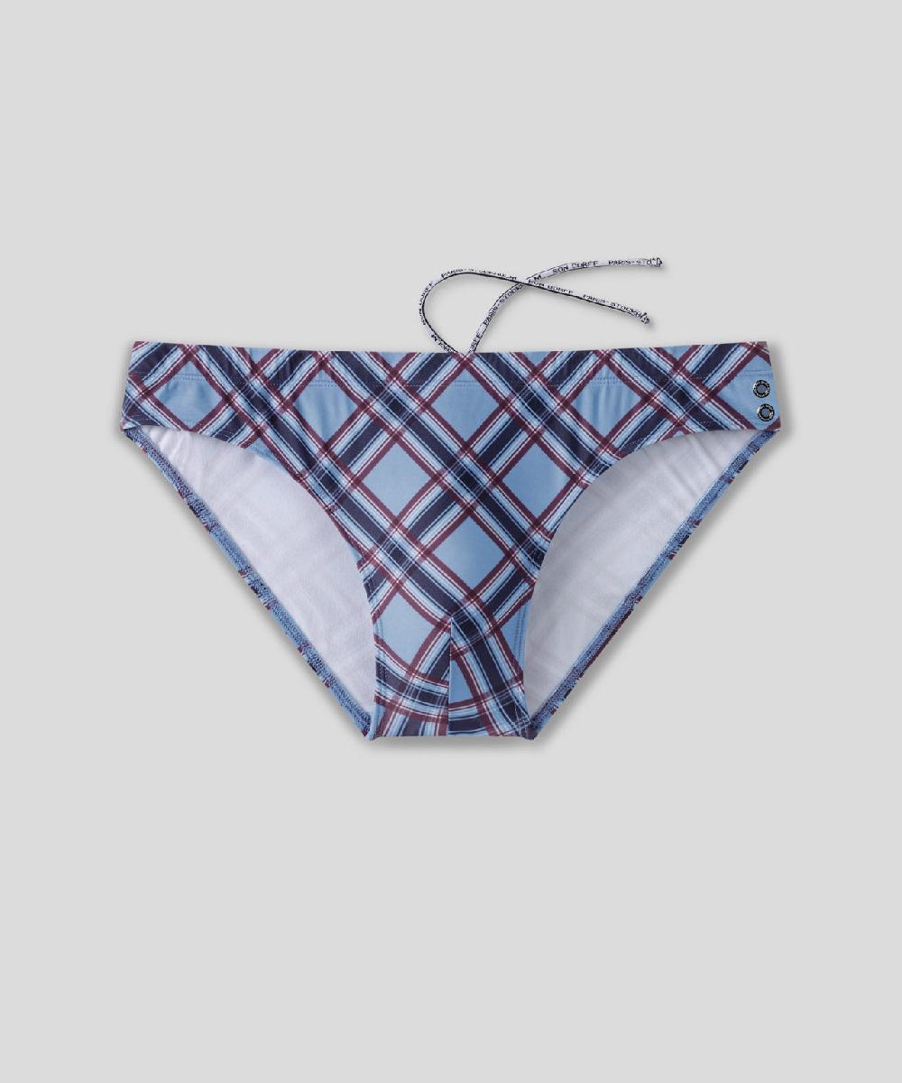 Ron Dorff Slip De Bain échancré à Carreaux Bleu Denim Clair