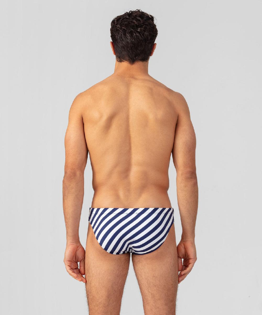 Ron Dorff Slip De Bain échancré à Rayures Diagonales Bleu Marine/Blanc