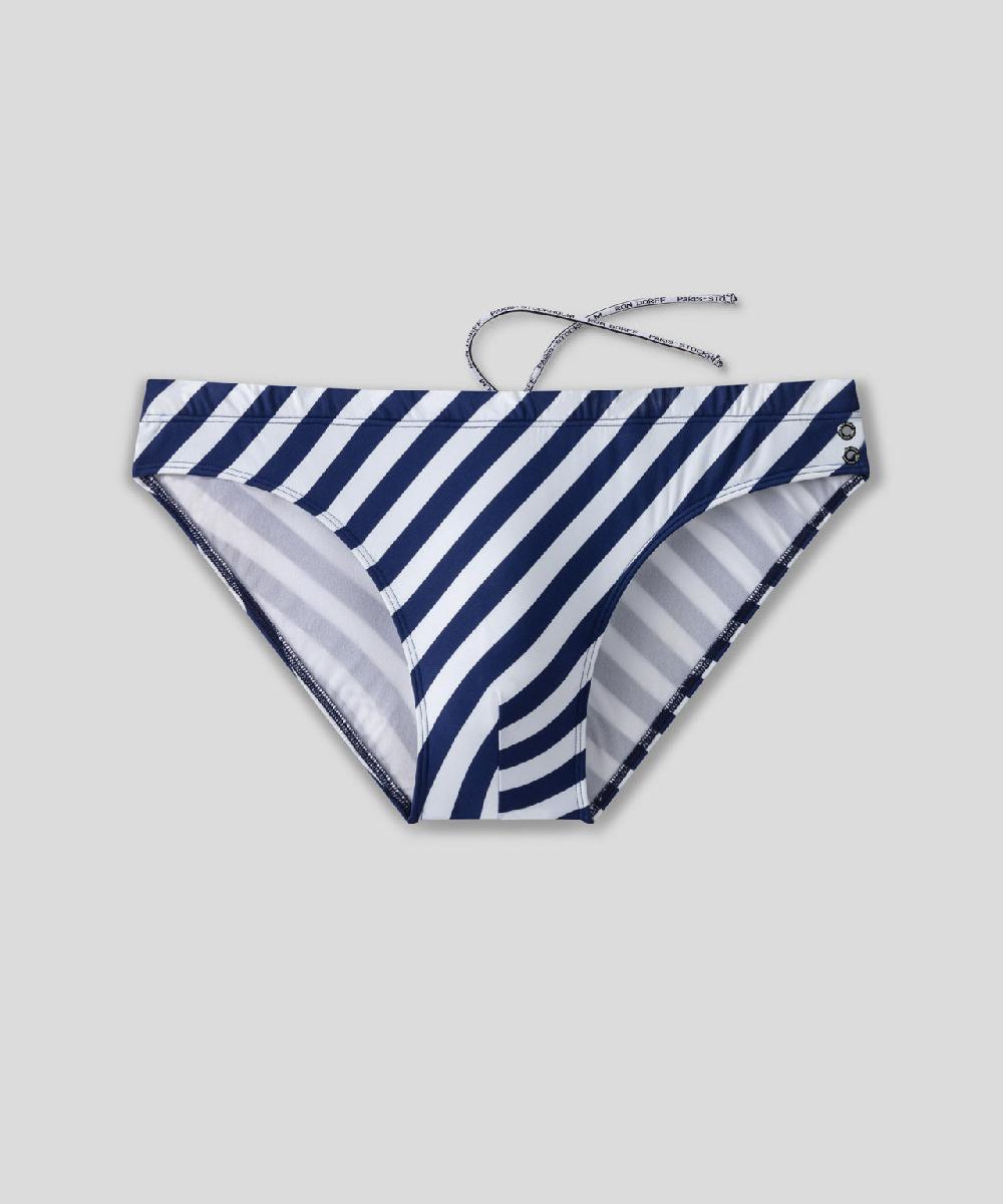 Ron Dorff Slip De Bain échancré à Rayures Diagonales Bleu Marine/Blanc
