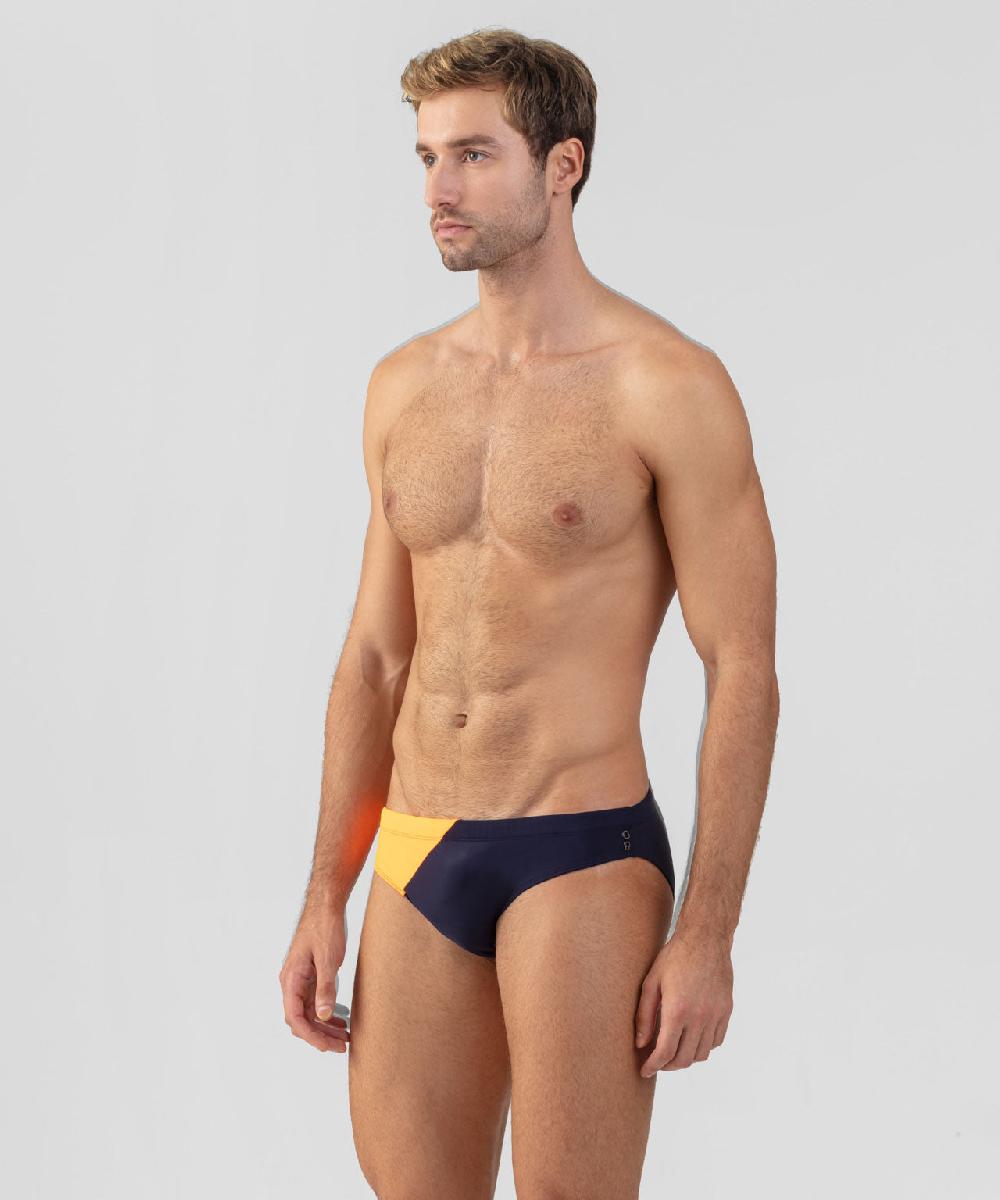 Ron Dorff Slip De Bain échancré Bicolore Bleu Marine/orange Fluo