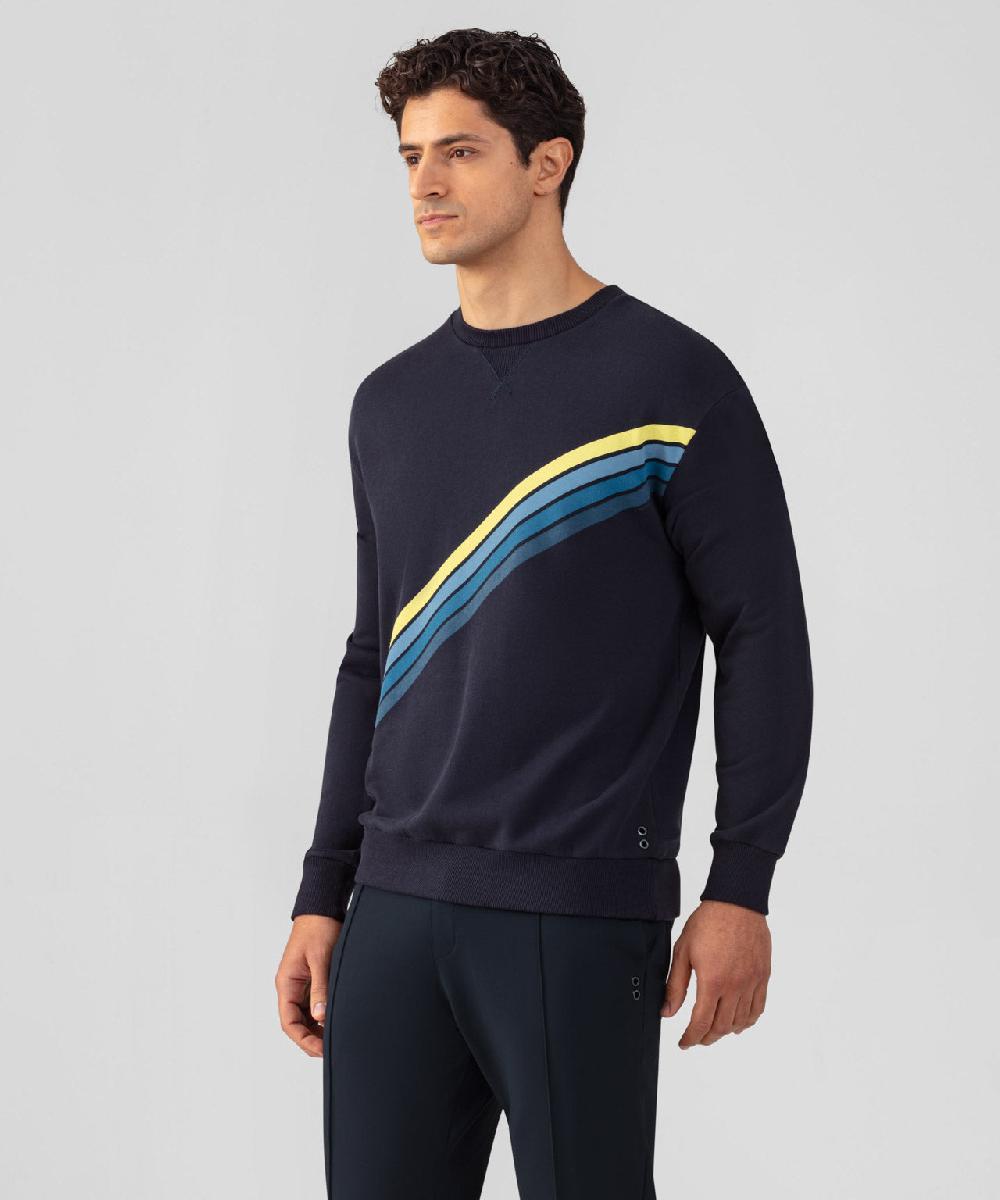 Ron Dorff Sweatshirt En Coton Organique à Rayures Diagonales Bleu Marine