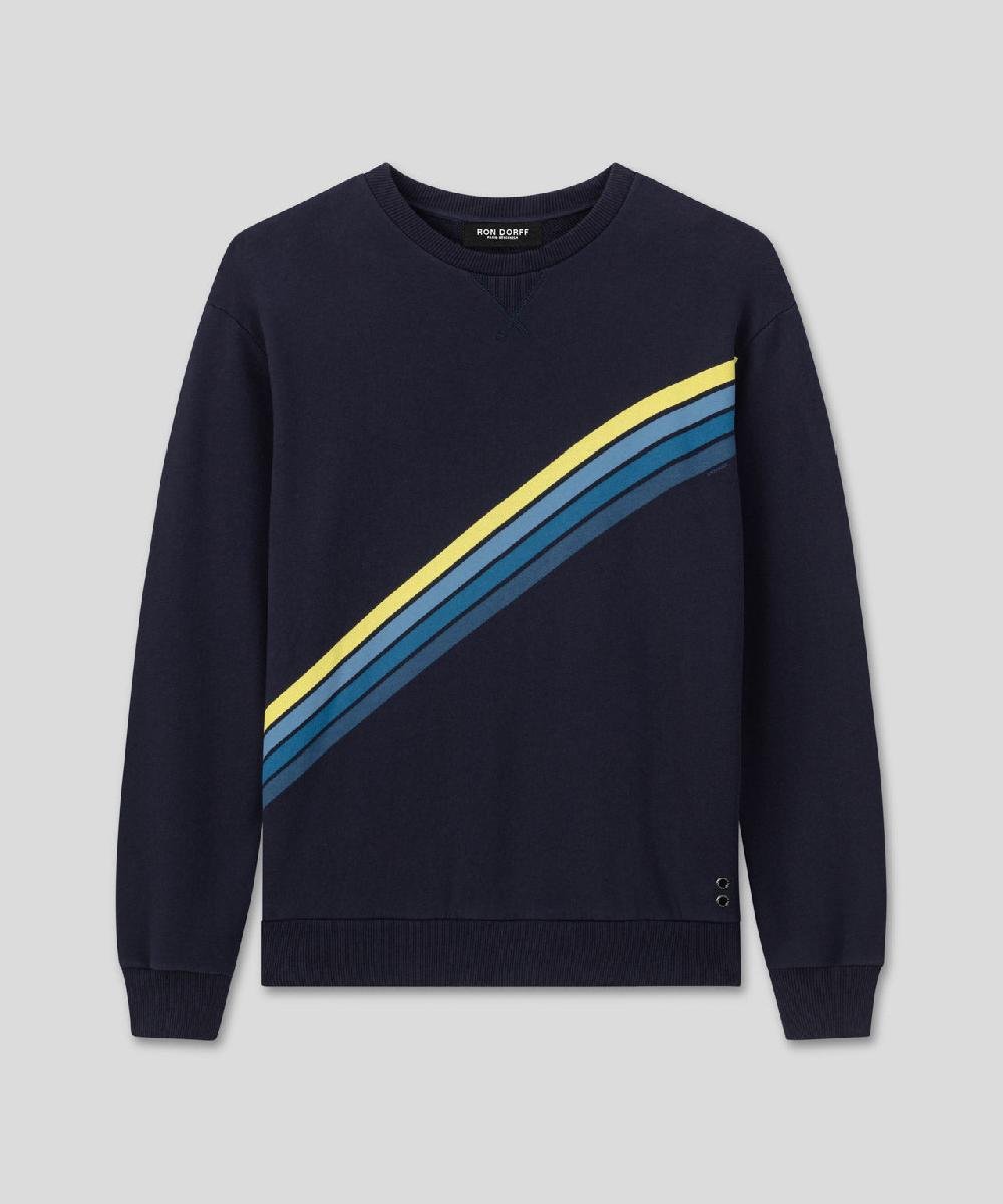 Ron Dorff Sweatshirt En Coton Organique à Rayures Diagonales Bleu Marine