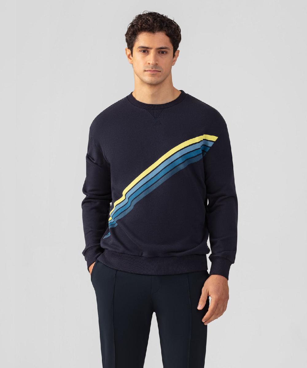 ron dorff Sweatshirt en coton organique à rayures diagonales Bleu marine