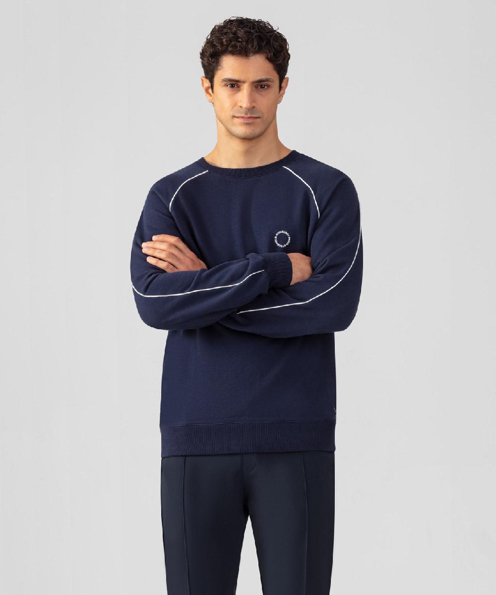 ron dorff Sweatshirt en coton organique avec passepoil Bleu océan