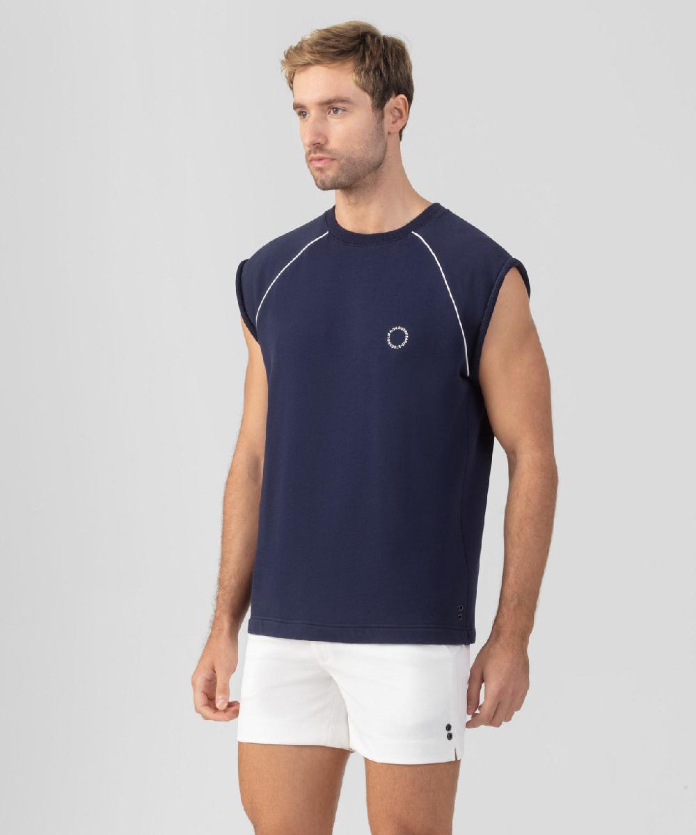 Ron Dorff Sweatshirt Sans Manches En Coton Organique Avec Passepoil Bleu Océan