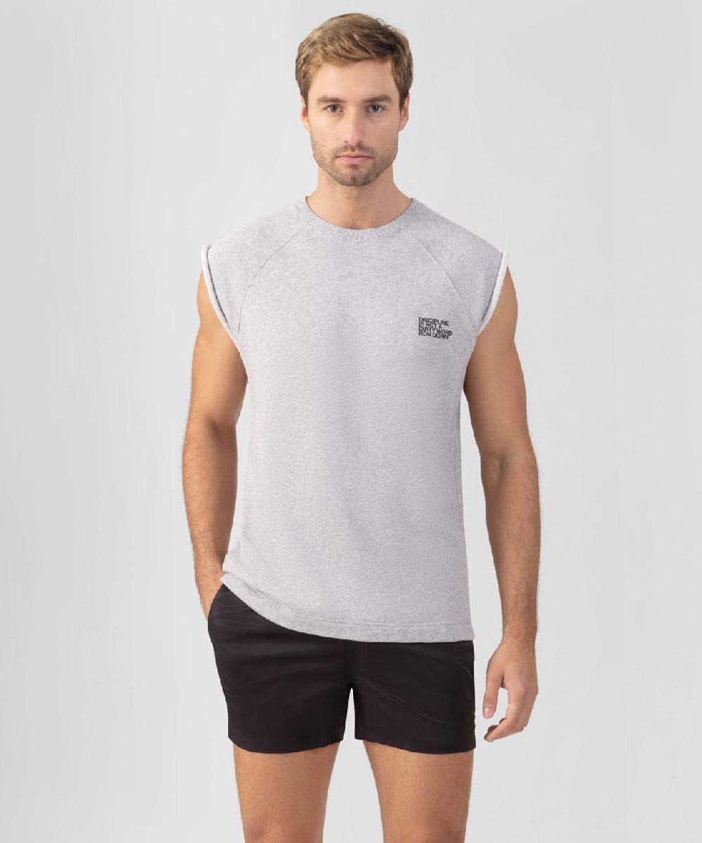 ron dorff Sweatshirt sans manches en coton organique "DISCIPLINE" Gris chiné
