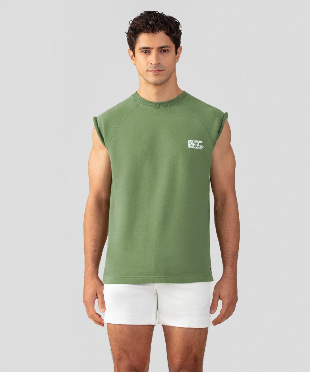 ron dorff Sweatshirt sans manches en coton organique "DISCIPLINE" Vert cactus