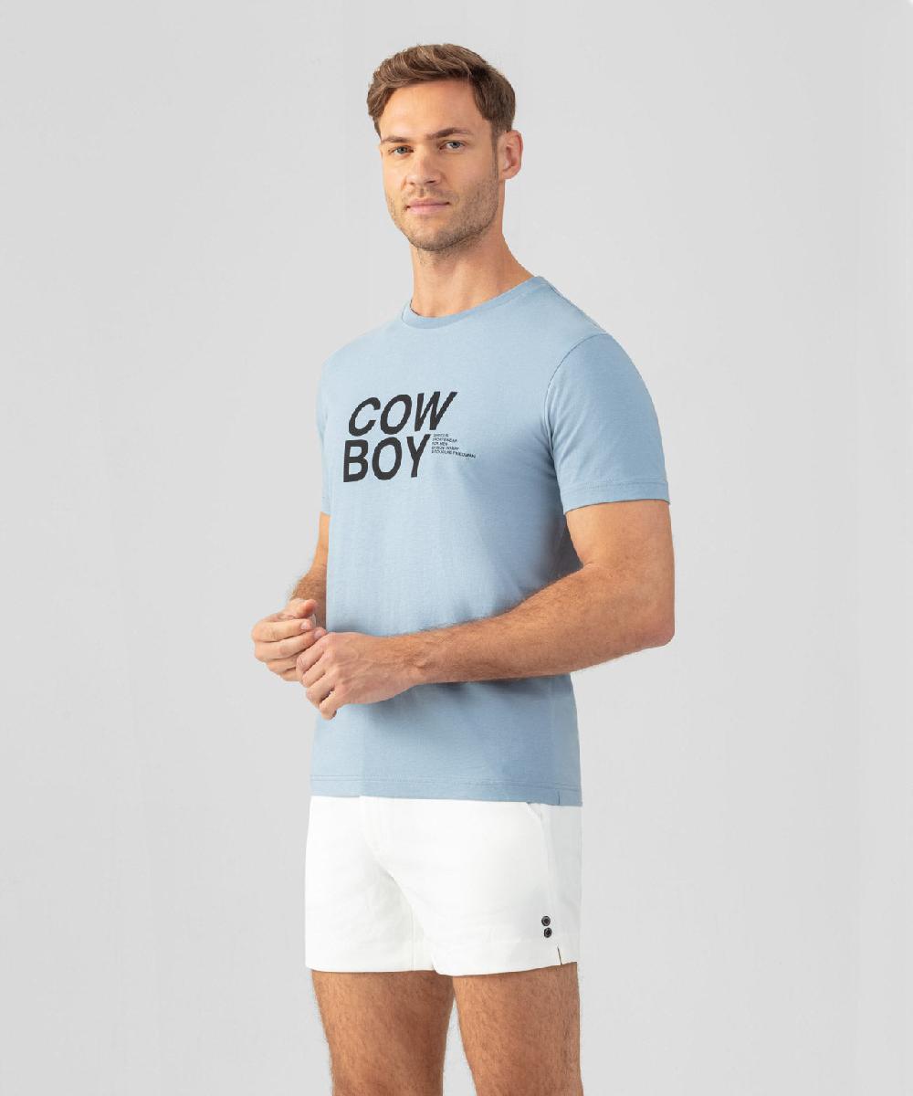 Ron Dorff T-shirt En Coton Organique "COW BOY" Bleu Denim Clair