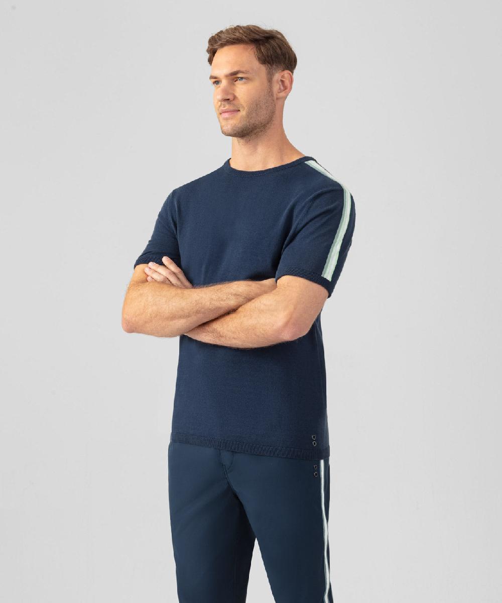 Ron Dorff T-shirt En Maille à Bandes Latérales Bleu Océan