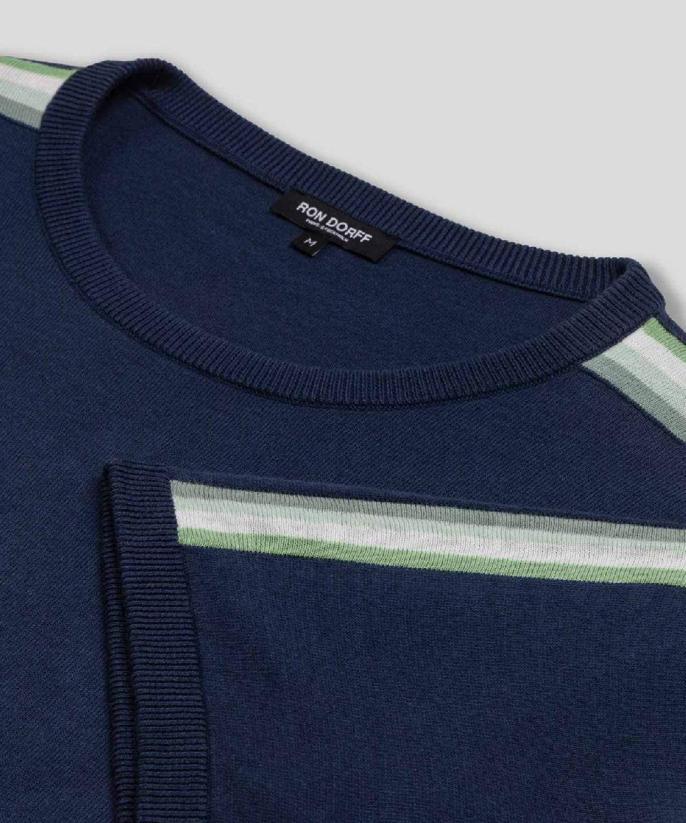 Ron Dorff T-shirt En Maille à Bandes Latérales Bleu Océan