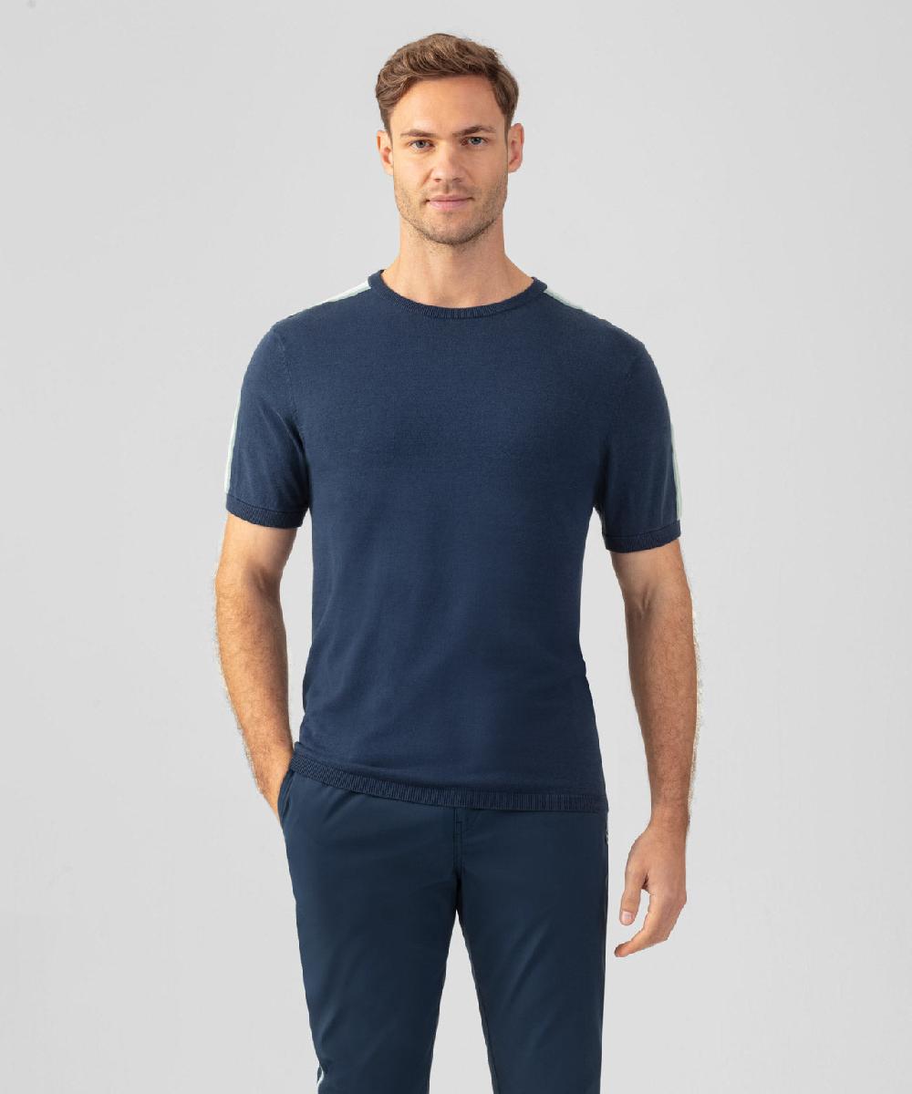 ron dorff T-shirt en maille à bandes latérales Bleu océan