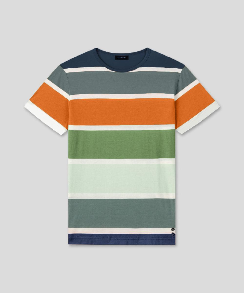 Ron Dorff T-Shirt Eyelet Edition à Larges Rayures Bleu Marine